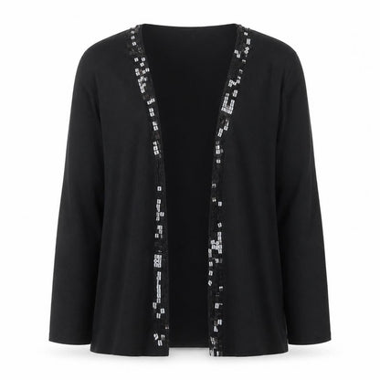 Pina Lia Women’s Black Sequin Trim Knit Cardigan Size L