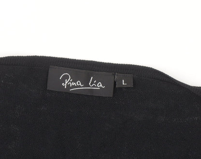 Pina Lia Women’s Black Sequin Trim Knit Cardigan Size L