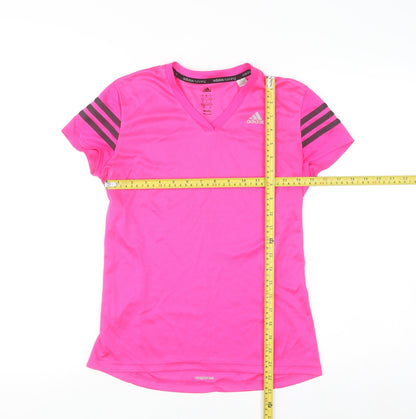 Adidas Women's Pink Climalite Running V-Neck T-Shirt Size S