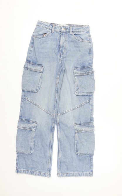 Denim Co Girls Blue Cargo Jeans 11-12 Years 152cm Light Wash Cotton