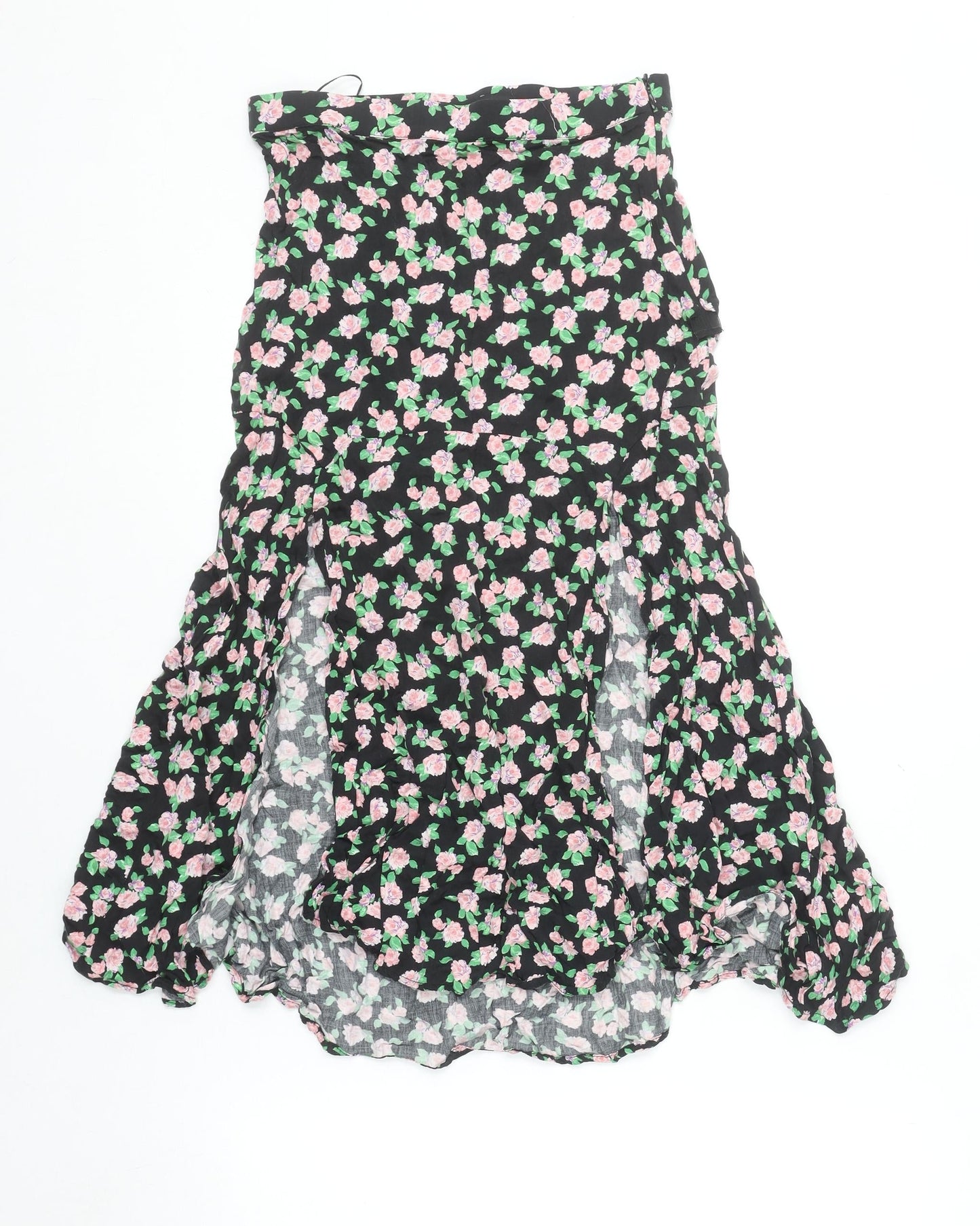 Zara Women Black Floral Flare Midi Skirt Size S Viscose