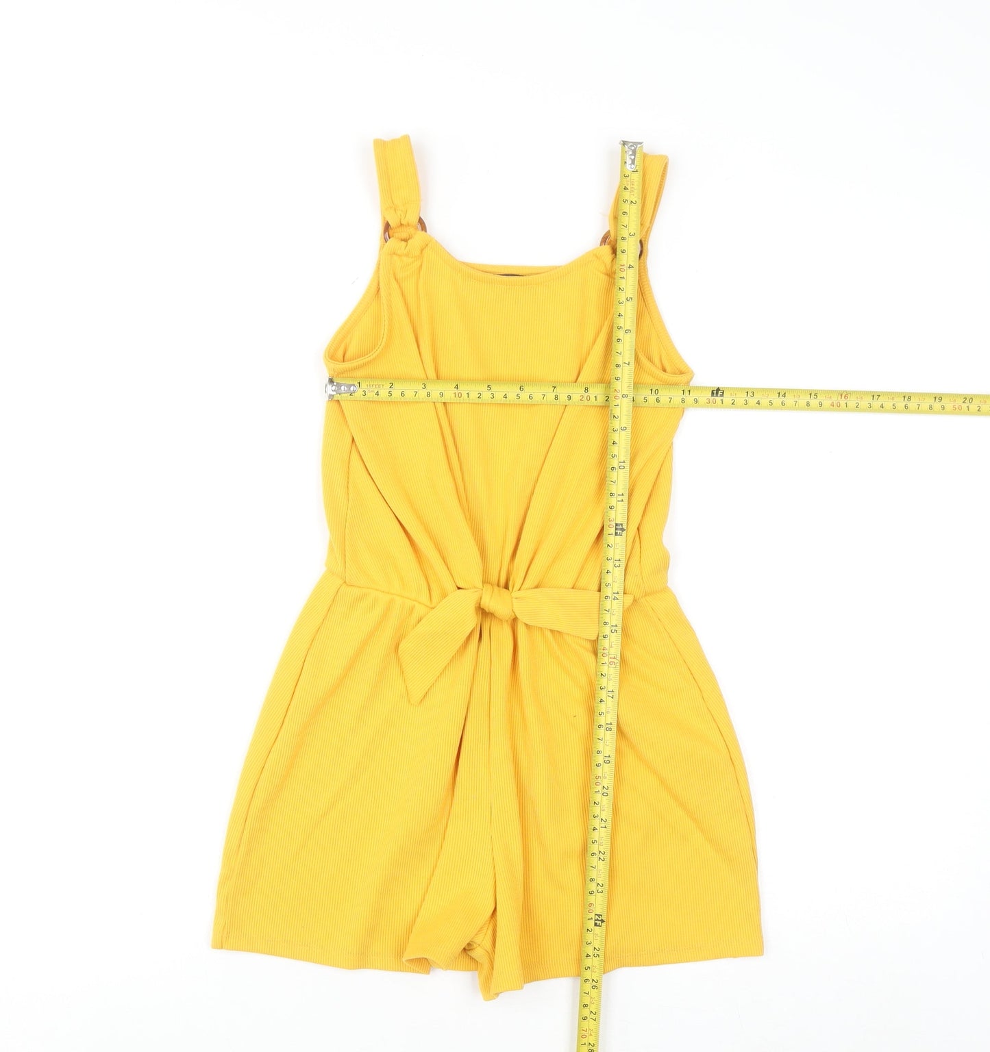 Primark Girls Yellow Ribbed Belted Sleeveless Playsuit 10-11 Years