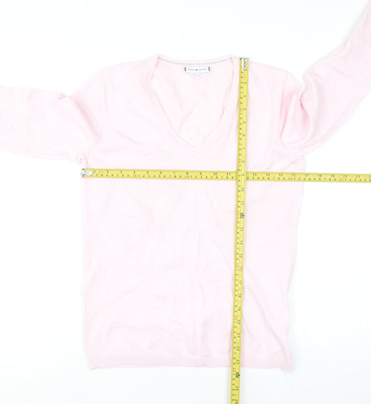 Tommy Hilfiger Women Pink V-Neck Cotton Blend Jumper M