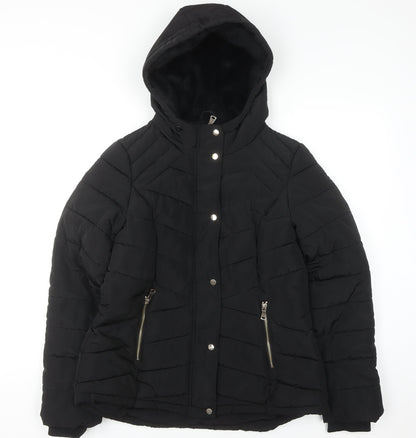F&F Womens Black Hooded Puffer Jacket Size 12 Winter Coat