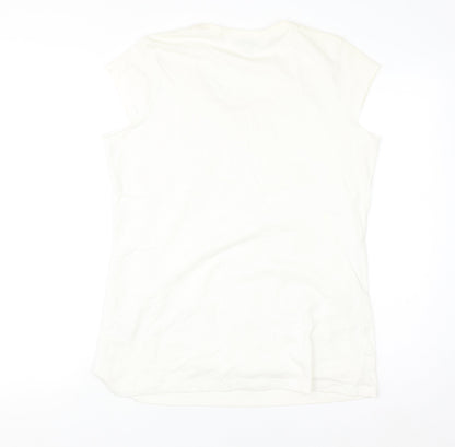 Kate Cooper Women's Ivory Floral Beaded Short Sleeve T-Shirt Size 16