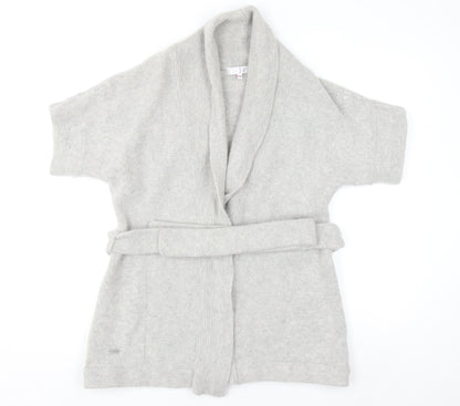 Jasper Conran Women Grey Wool Angora Belted Short Sleeve Cardigan Size 14