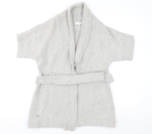 Jasper Conran Women Grey Wool Angora Belted Short Sleeve Cardigan Size 14