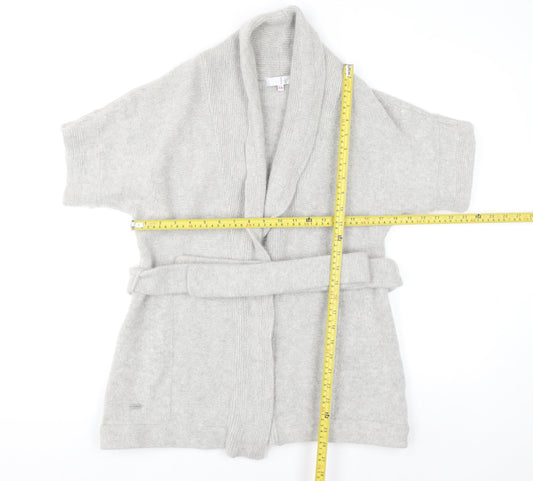 Jasper Conran Women Grey Wool Angora Belted Short Sleeve Cardigan Size 14