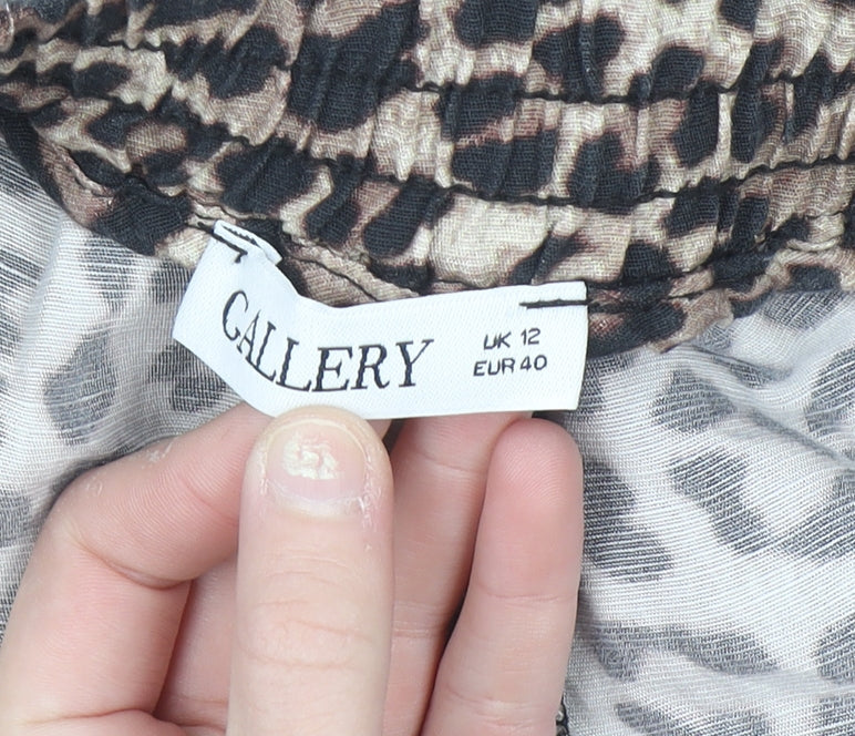 Gallery Women's Brown Leopard Print Wide-Leg Trousers Size 12