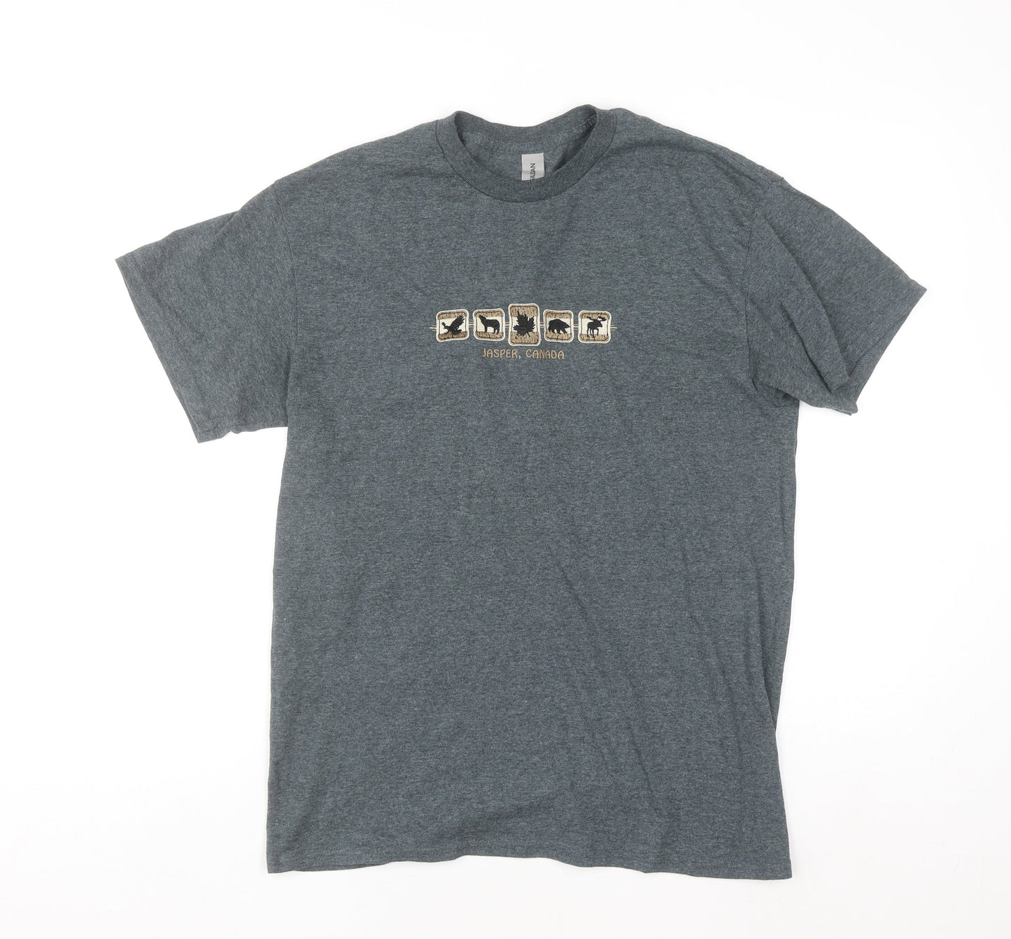 Gildan Men’s Grey Jasper Canada Animal Graphic T-Shirt Size M Regular Fit