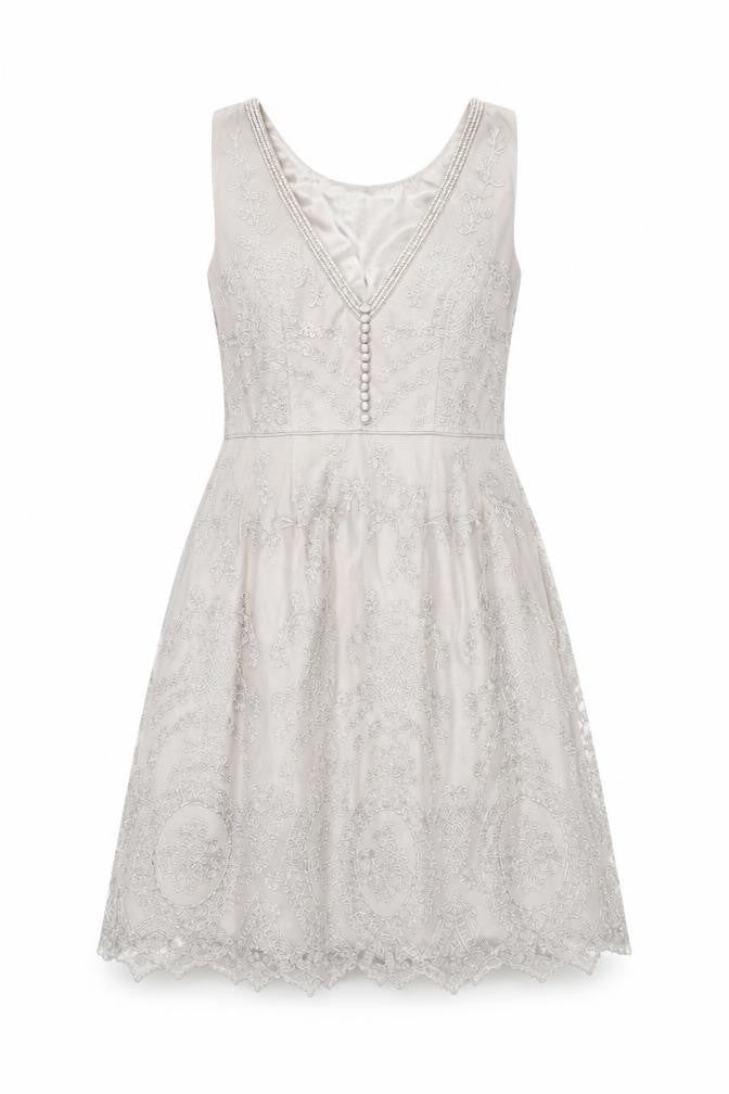 Monsoon Women Beige Size 10 Beaded Lace Fit & Flare Dress