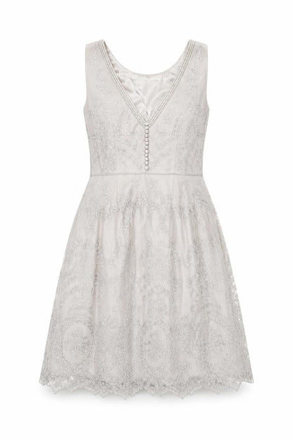 Monsoon Women Beige Size 10 Beaded Lace Fit & Flare Dress