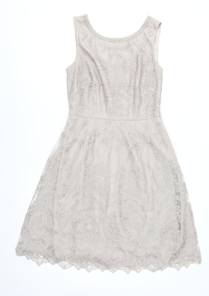 Monsoon Women Beige Size 10 Beaded Lace Fit & Flare Dress