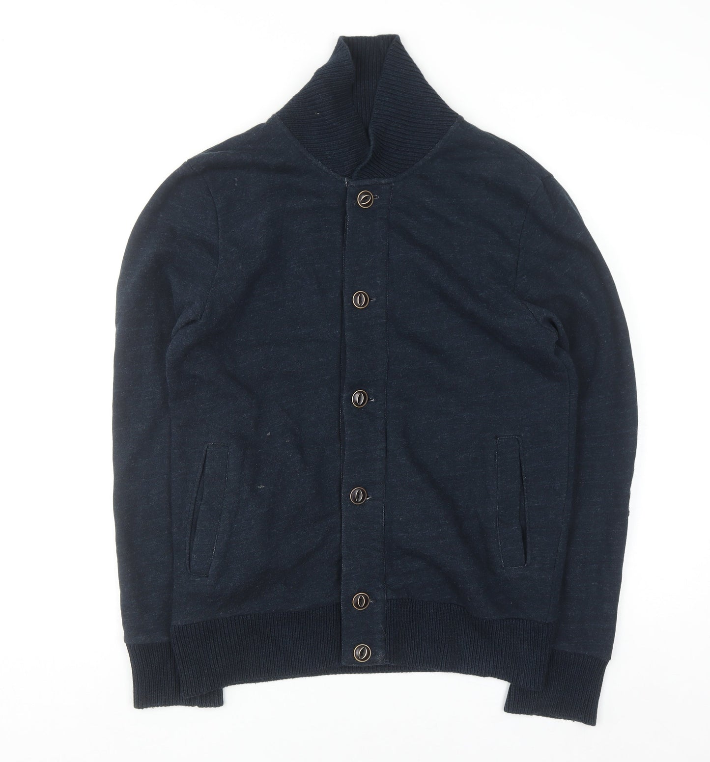 H&M L.O.G.G. Men Blue Cotton Shawl Collar Button Cardigan S