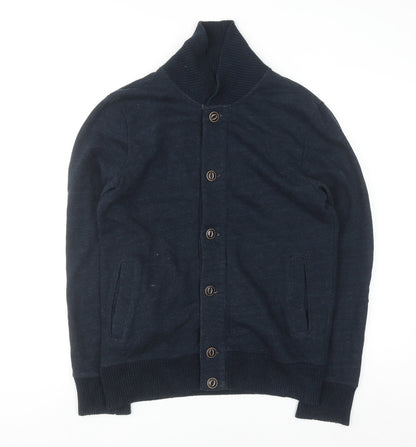 H&M L.O.G.G. Men Blue Cotton Shawl Collar Button Cardigan S