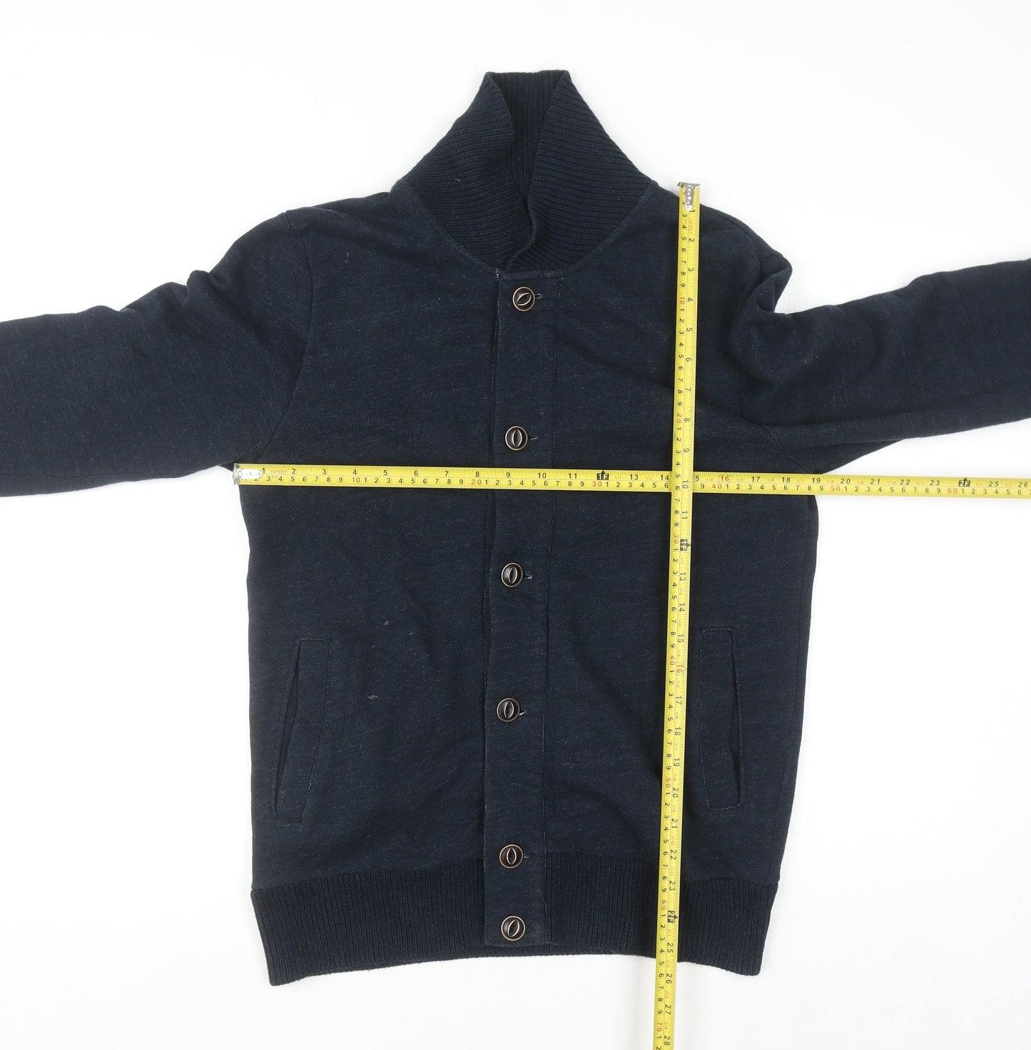 H&M L.O.G.G. Men Blue Cotton Shawl Collar Button Cardigan S