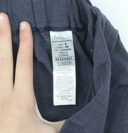 Marks and Spencer Women’s Blue Straight Leg Trousers Size 8 Tall