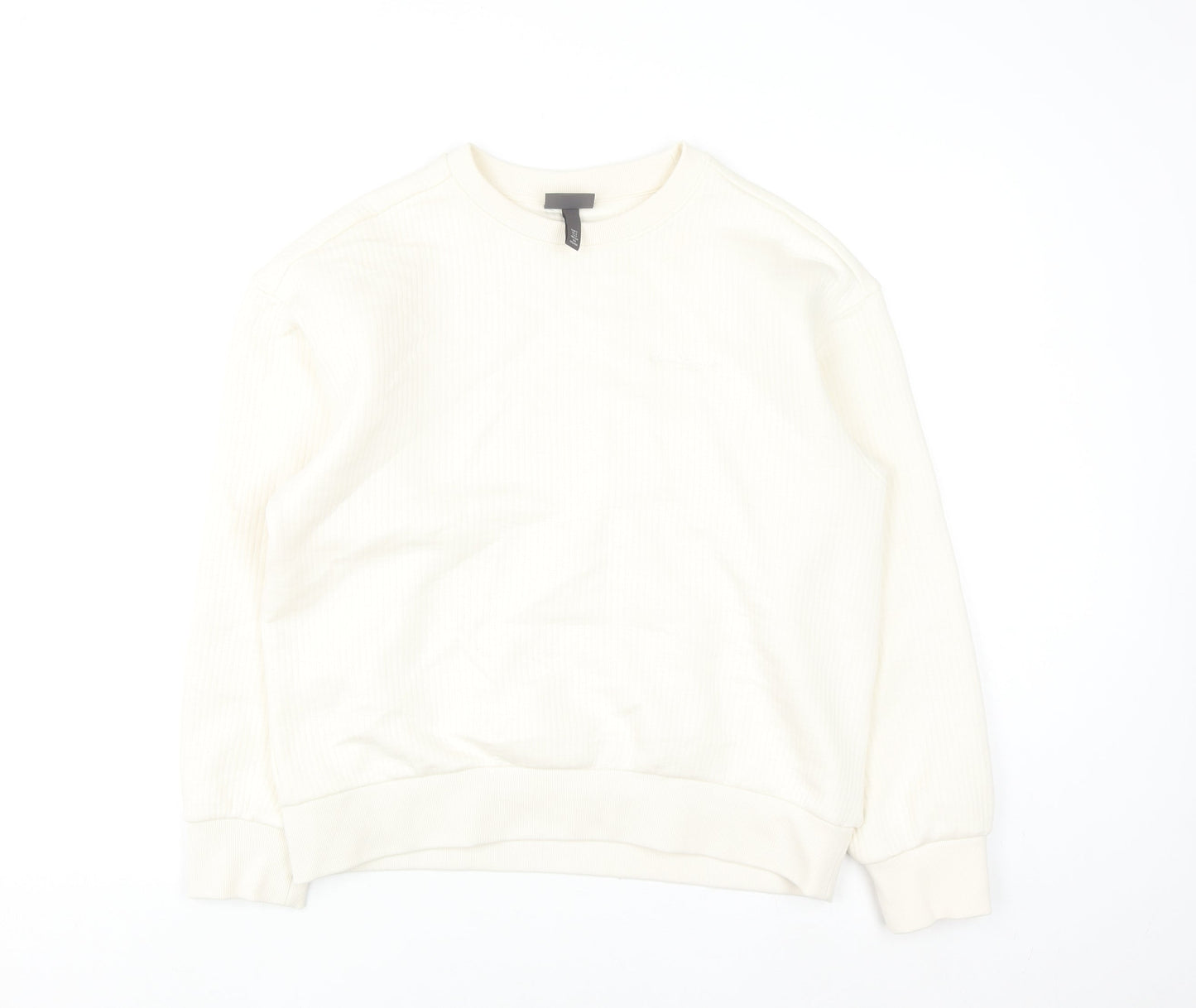H&M Women Ivory Loose Fit Pullover Sweatshirt Size S Cotton Blend