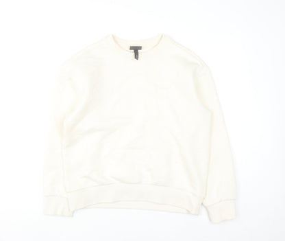 H&M Women Ivory Loose Fit Pullover Sweatshirt Size S Cotton Blend
