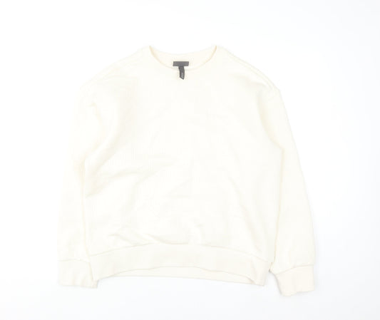H&M Women Ivory Loose Fit Pullover Sweatshirt Size S Cotton Blend