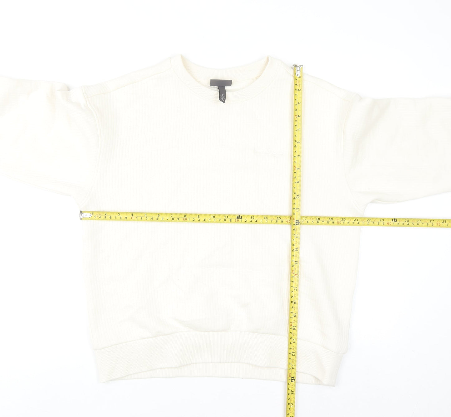 H&M Women Ivory Loose Fit Pullover Sweatshirt Size S Cotton Blend