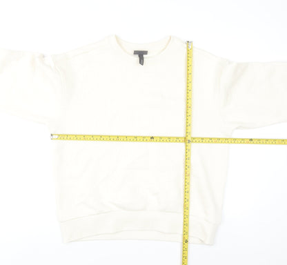 H&M Women Ivory Loose Fit Pullover Sweatshirt Size S Cotton Blend