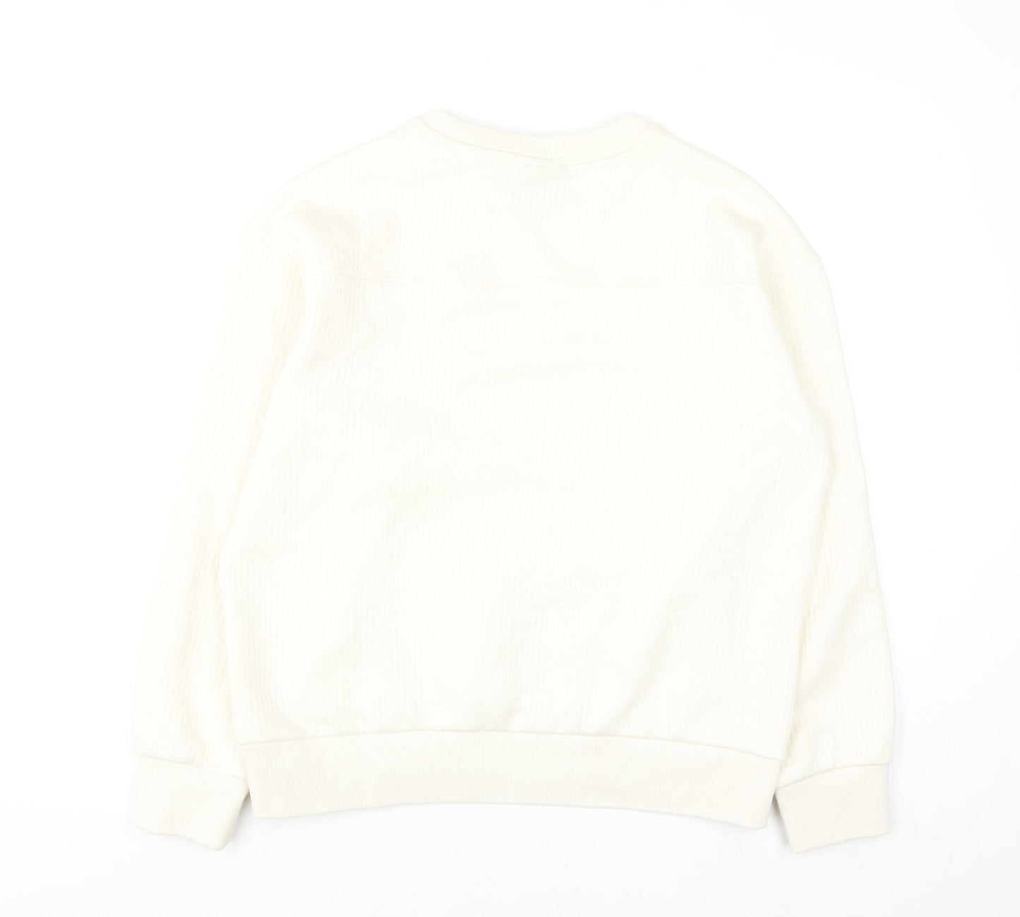 H&M Women Ivory Loose Fit Pullover Sweatshirt Size S Cotton Blend
