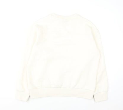 H&M Women Ivory Loose Fit Pullover Sweatshirt Size S Cotton Blend