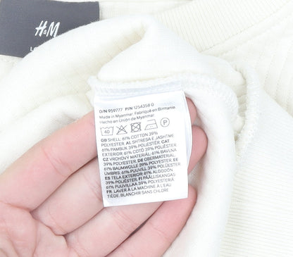 H&M Women Ivory Loose Fit Pullover Sweatshirt Size S Cotton Blend