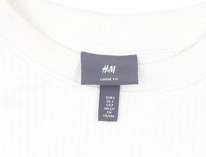 H&M Women Ivory Loose Fit Pullover Sweatshirt Size S Cotton Blend
