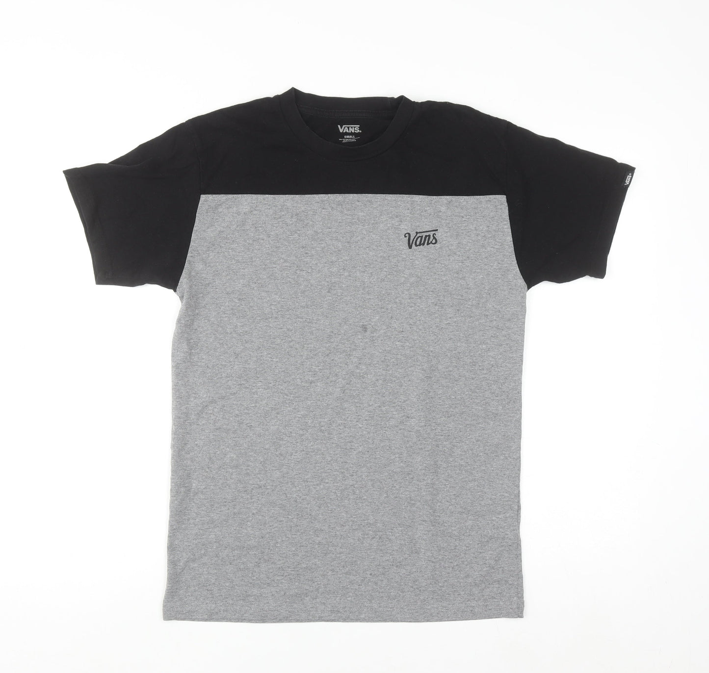 Vans Men's Grey Black Colourblock Crew Neck Short Sleeve T-Shirt Small