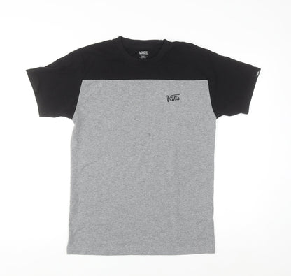 Vans Men's Grey Black Colourblock Crew Neck Short Sleeve T-Shirt Small