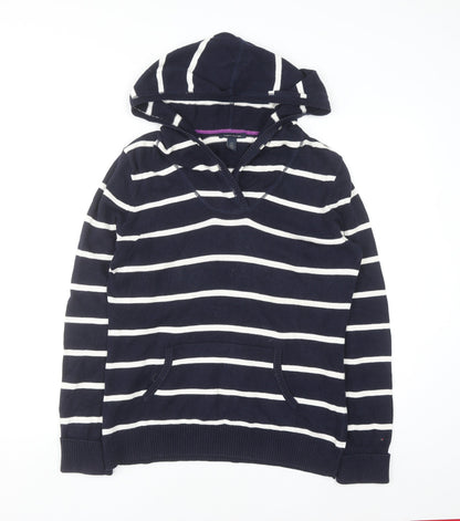 Tommy Hilfiger Women Navy Striped Cotton Pullover Hoodie Size L