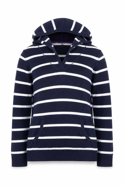Tommy Hilfiger Women Navy Striped Cotton Pullover Hoodie Size L