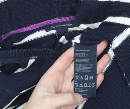 Tommy Hilfiger Women Navy Striped Cotton Pullover Hoodie Size L