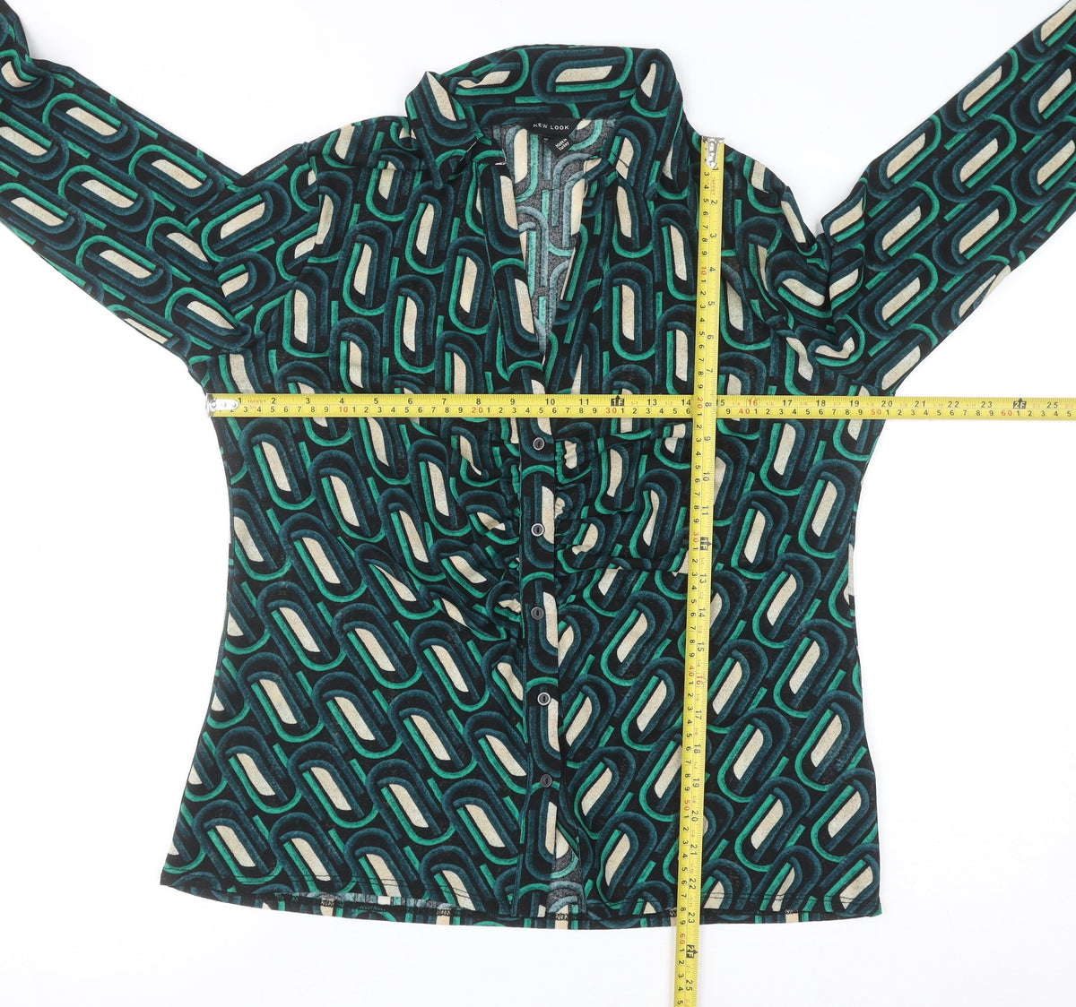 New Look Women's Multicoloured Geometric Button-Up Shirt Size 16