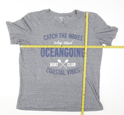Identic Men Grey XXL Crew Neck Graphic T-Shirt Coastal Vibes