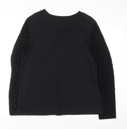 Gerry Weber Women Black Floral Embroidered V-Neck Long Sleeve Top Size 18