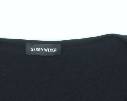 Gerry Weber Women Black Floral Embroidered V-Neck Long Sleeve Top Size 18