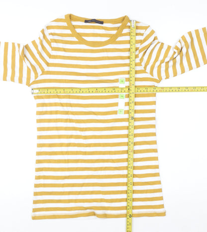 Marks and Spencer Women Yellow White Striped Cotton Long Sleeve T-Shirt UK 12