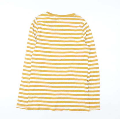 Marks and Spencer Women Yellow White Striped Cotton Long Sleeve T-Shirt UK 12