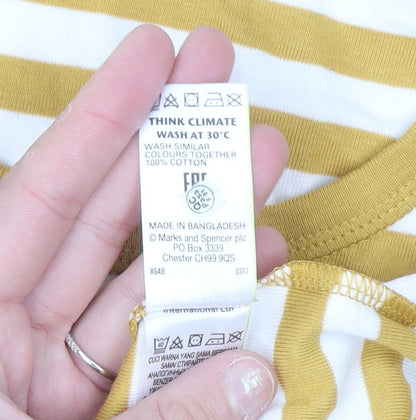 Marks and Spencer Women Yellow White Striped Cotton Long Sleeve T-Shirt UK 12