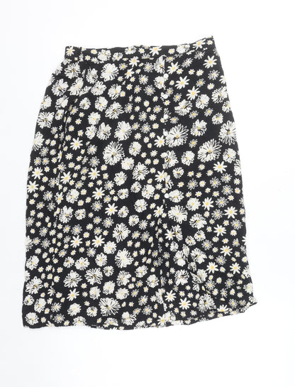Koala Bay Women's Black Floral A-Line Midi Skirt Size S Viscose