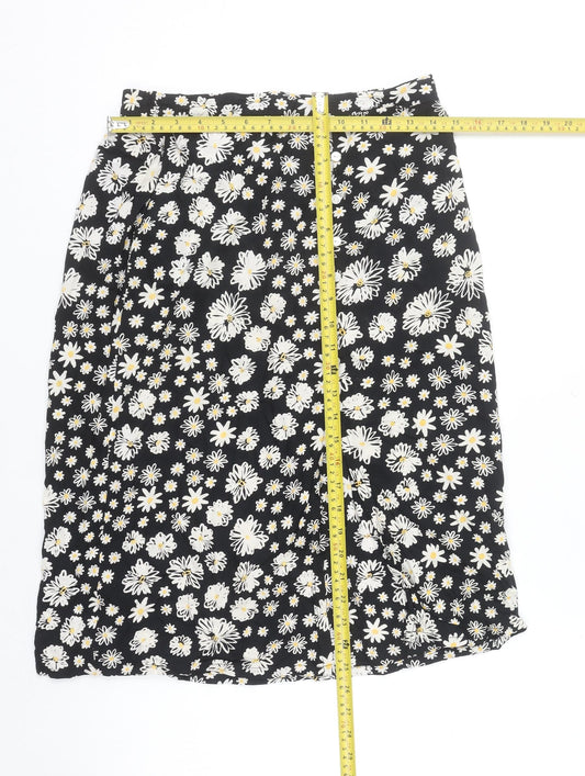 Koala Bay Women's Black Floral A-Line Midi Skirt Size S Viscose