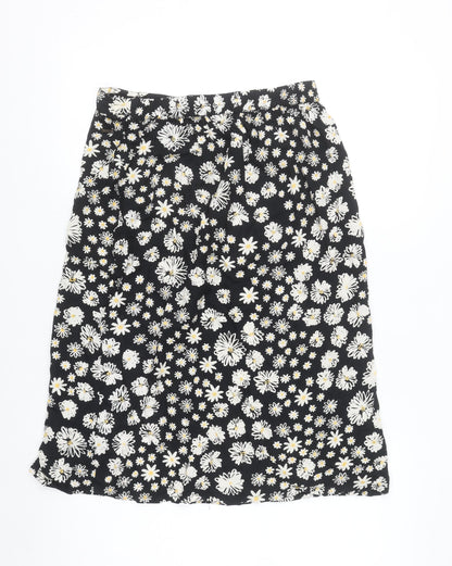 Koala Bay Women's Black Floral A-Line Midi Skirt Size S Viscose
