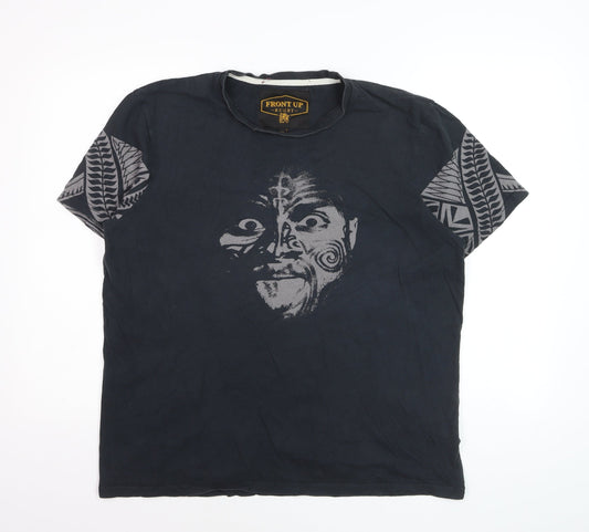 Front Up Rugby Men's Black Tribal Graphic Cotton T-Shirt L