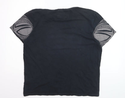 Front Up Rugby Men's Black Tribal Graphic Cotton T-Shirt L