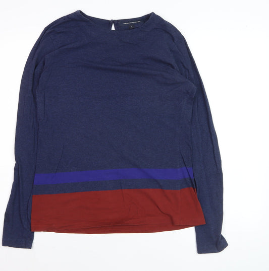 French Connection Men's Blue Colourblock Long Sleeve Cotton Top L