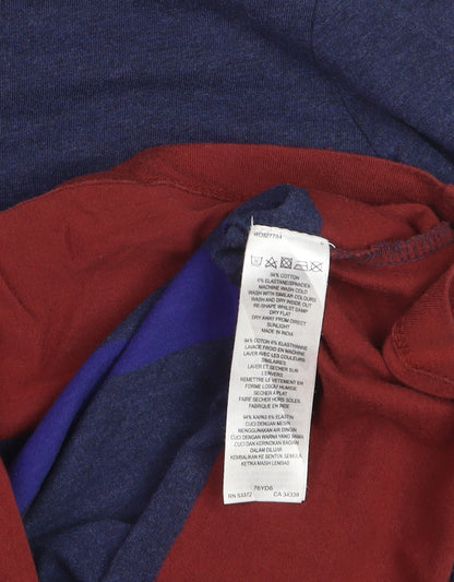 French Connection Men's Blue Colourblock Long Sleeve Cotton Top L