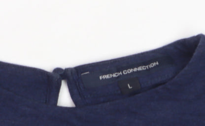 French Connection Men's Blue Colourblock Long Sleeve Cotton Top L